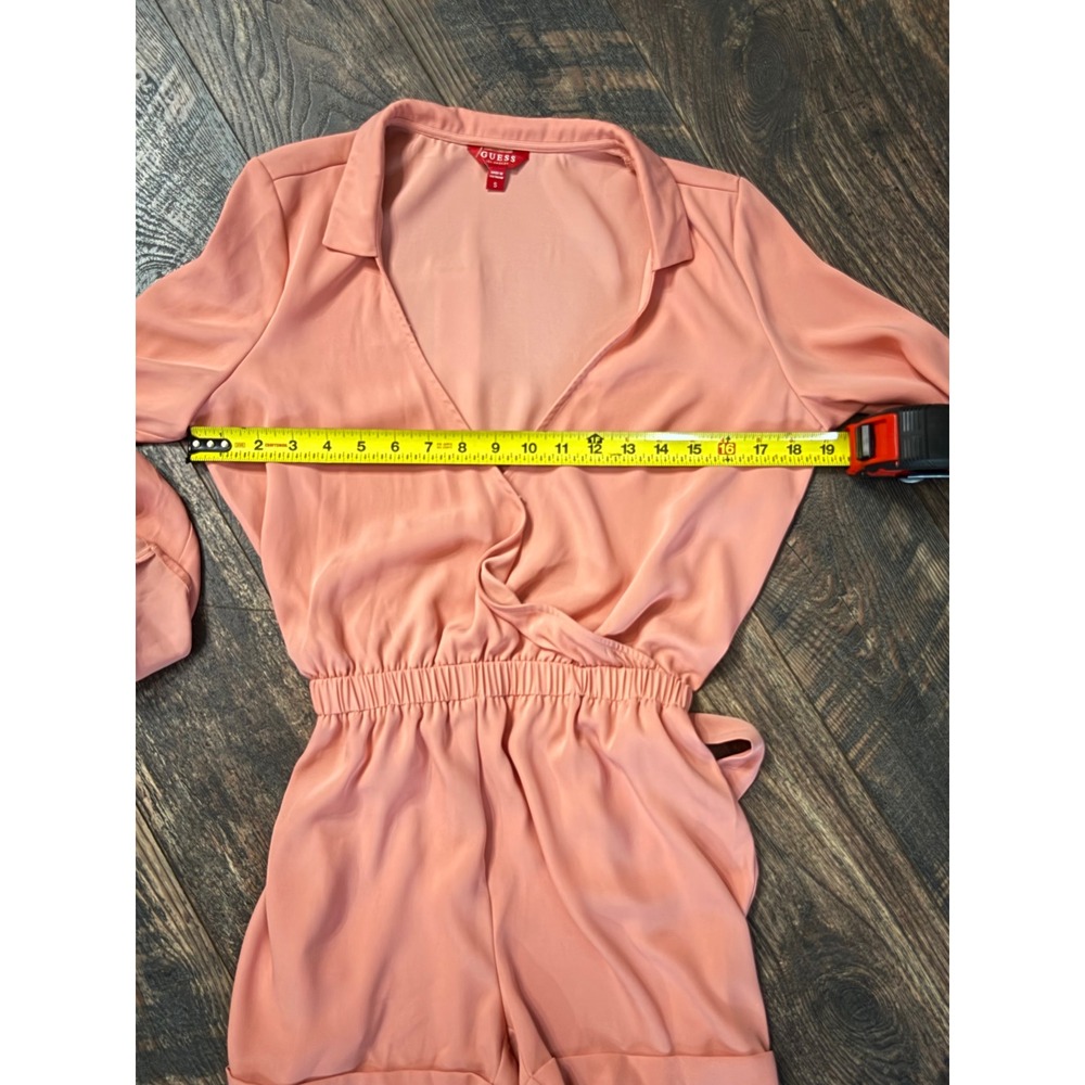 Guess Women Coral Pink Roll Tab Sleeve Wrap Front Romper Small - Picture 6 of 7